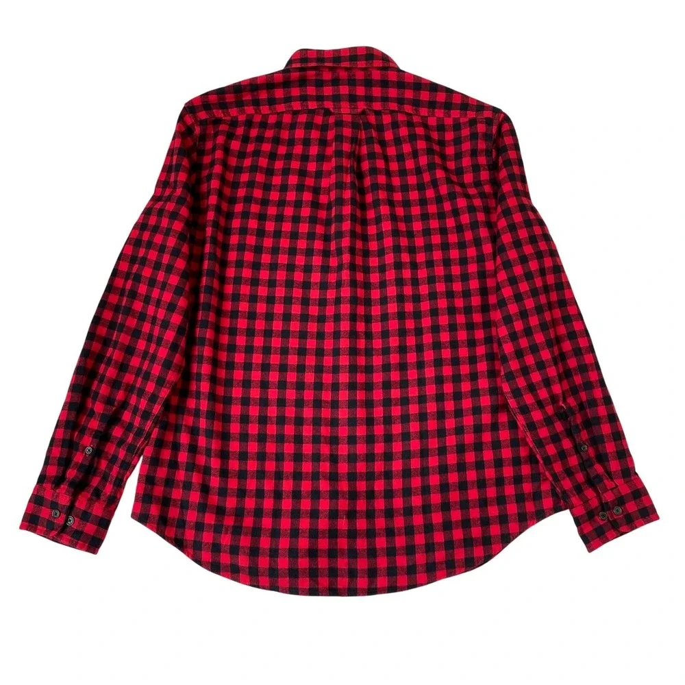 Lands End Flannel Shirt Mens L Red Black Buffalo Plaid 100% Cotton Tailored Fit